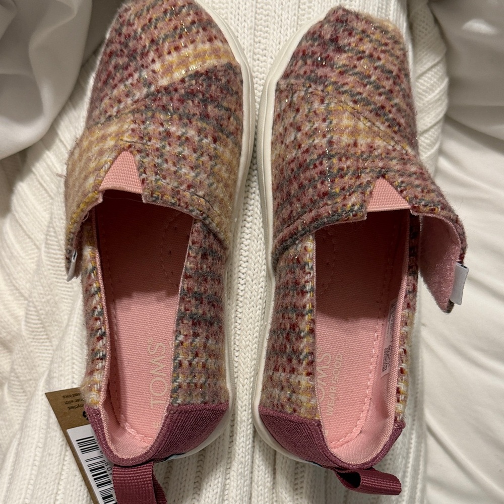 TOMS Women's Pink and Yellow Plaid Flats